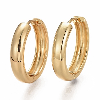 Brass Chunky Small Huggie Hoop Earrings for Women, Hypoallergenic Hinged Hoop Earrings, Real 18K Gold Plated, 23x5mm, Pin: 1mm