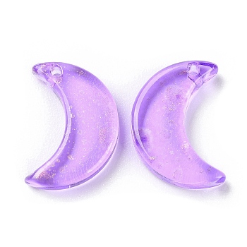 Transparent Baking Paint Glass Beads, Moon, Top Drilled, Medium Purple, 15.5x13x3.5mm, Hole: 1.2mm