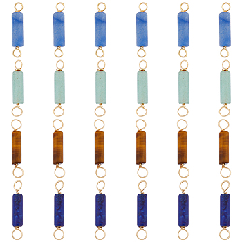 40Pcs 4 Styles Natural Mixed Gemstone Connector Charms, Column Links with Light Gold Eco-Friendly Copper Wire Wrapped, 22~23.5x4mm, Hole: 2.2~2.4mm, 10pcs/style