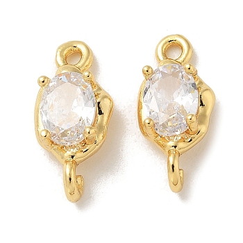 Brass Clear Cubic Zirconia Connector Charms, Oval Links, Real 18K Gold Plated, 15.5x7x5mm, Hole: 1.2mm