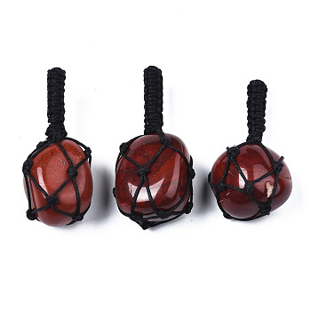 Natural Red Agate Pendants, with Woven TaiWan Nylon Thread, Nuggets, 40~60x20~27x12~24mm, Hole: 10~16mm