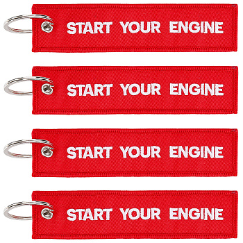 12Pcs Rectangle Polyester Luggage Tag Keychain, with Iron Ring, Red, 151mm