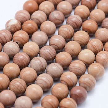 Natural Red Line Jasper Beads Strands, Round, 8mm, Hole: 1mm, about 47pcs/strand, 14.8 inch(37.6cm)