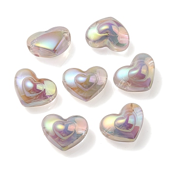 UV Plating Rainbow Iridescent Transparent Acrylic Beads, Two Tone, Heart, Gainsboro, 13x16.5x9mm, Hole: 3mm