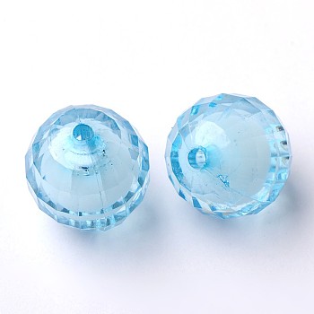 Transparent Acrylic Beads, Bead in Bead, Faceted, Round, Sky Blue, 20mm, Hole: 2mm, about 110pcs/500g