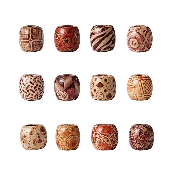 Wood Barrel Beads, Lead Free, for Jewelry Making Loose Spacer Charms, Mixed Color, 16x17mm, Hole: 7mm, about 45~50pcs/box