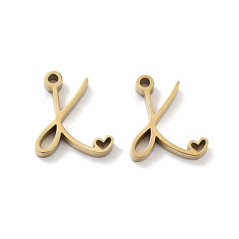 304 Stainless Steel Charms, Laser Cut, Real 14K Gold Plated, Letter K, 10.5x9x1.5mm, Hole: 1mm