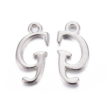 Platinum Plated Alloy Letter Pendants, Rack Plating, Cadmium Free & Lead Free, Letter.G, 17x8x2mm, Hole: 1.5mm