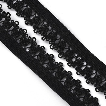 Polyester Elastic Cords with Single Edge Trimming, Flat, Black, 13mm