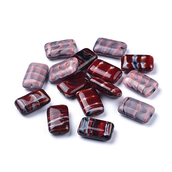 Czech Glass Beads, Retro Style, Rectangle, Mixed Color, 22x14x7mm, Hole: 0.8mm, about 60pcs/bag