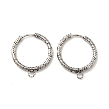 201 Stainless Steel Hoop Earrings Findings, with 304 Stainless Steel Pins & Horizontal Loops, Ring, Stainless Steel Color, 10 Gauge, 26x22.5x2.5mm, Hole: 2.6mm, Pin: 0.8mm