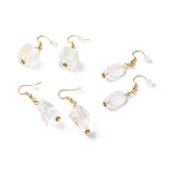Brass Dangle Earrings, with Transparent Acrylic Beads, Mixed Shape, Clear AB, 40~51mm, Pin: 0.6mm