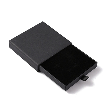 Paper Drawer Boxes, with Black Sponge Inside, for Bracelets, Earrings, Necklace Storage, Square, Black, 7.8~8x8x1.7~1.75cm