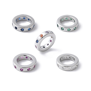Brass Micro Pave Cubic Zirconia European Beads, Rondelle Wheel, Rack Plating, Long-Lasting Plated, Lead Free & Cadmium Free, Mixed Color, 8.5x2mm, Hole: 5.5mm