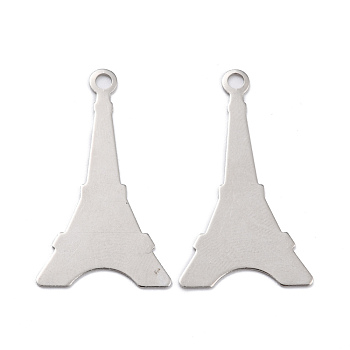201 Stainless Steel Pendants, Eiffel Tower, Stainless Steel Color, 36x20.5x0.5mm, Hole: 2.2mm