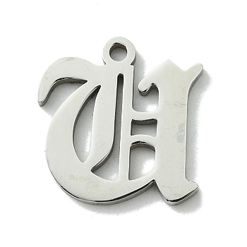 201 Stainless Steel Pendants, Stainless Steel Color, Old Initial Letters Charms, Letter U, 19x18.5x1.6mm, Hole: 1.8mm