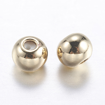 Brass Beads, with Rubber Inside, Slider Beads, Stopper Beads, Round, Golden, 4x3mm, Rubber Hole: 0.9mm