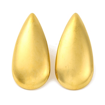 Ion Plating(IP) 304 Stainless Steel Teardrop Stud Earrings, Real 18K Gold Plated, 32.5x15.5mm