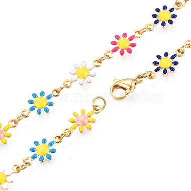 Enamel Flower Link Chains Bracelet(BJEW-N019-01)-3