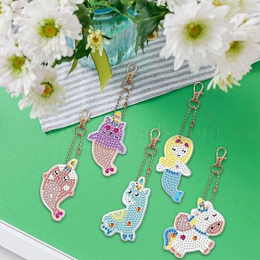 Mermaid Alpaca Unicorn Double-sided Charm Keychain Diamond Art for Kids(PW-WG28678-01)-4