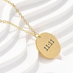 304 Stainless Steel Number 11:11 Pendant Necklaces, Real 18K Gold Plated, Disc, 15.43 inch(39.2cm)(NJEW-NH0002-01G-05)