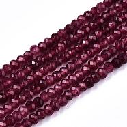 Natural White Jade Bead Strands, Dyed, Faceted, Rondelle, Camellia, 4x3mm, Hole: 1mm, about 110~113pcs/strand, 13.78~14.17 inch(35~36cm)(G-R409-3x5-07)