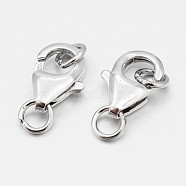 Sterling Silver Lobster Claw Clasps, Platinum, 11x7x3mm, Hole: 3mm(X-STER-O015-D-04)