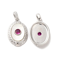 Brass Pave Cubic Zirconia Pendants, Oval Charms with Natural Shell, Platinum, Dark Red, 22.5x15.5x4mm, Hole: 2x4.5mm(KK-I703-08P-02)