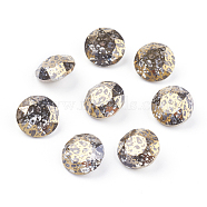Pointed Back & Back Plated Glass Rhinestone Cabochons, Grade A, Faceted, Flat Round, Gold Patina, 8x4.5mm(RGLA-J012-8mm-001GP)