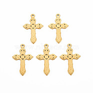 201 Stainless Steel Pendants, Cross, Real 18K Gold Plated, 31x19.5x1mm, Hole: 1.6mm(STAS-S119-154G)