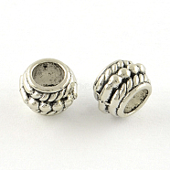 Tibetan Style Alloy European Beads, Column, Large Hole Beads, Cadmium Free & Lead Free, Antique Silver, 5.5x7.5mm, Hole: 4mm, about 1265pcs/1000g(TIBE-Q050-136AS-LF)