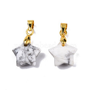 Natural Howlite Charms, with Golden Plated Brass Pinch Bail, Star, Star: 12x12.5x5.5mm, Hole: 3.5x4mm(G-N326-142-10)