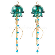 Glass Pendants, with Brass Loops, Jellyfish, Colorful, 85mm(PALLOY-TAC0114)