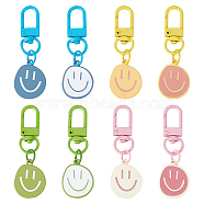 8Pcs 8 Colors Enamel Smiling Face Pendant Decorations, with Alloy Clasp, for Car Earphone Bag Pendant Decoration, Mixed Color, 61mm, 1pc/color(FIND-HY0002-67)