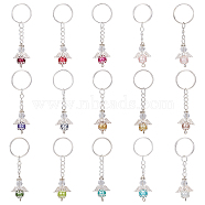 PandaHall Elite 2 Sets Baptism Beaded Glass Pearl Angel Keychain, with Iron Findings, Mixed Color, 7.5cm, 15pcs/set(KEYC-PH0001-73)