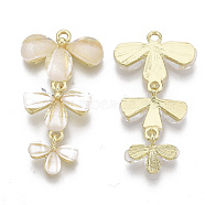Acrylic Pendants, with Light Gold Plated Alloy Findings, Flower, PapayaWhip, 40x22x4mm, Hole: 2mm(PALLOY-S132-055)