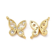 Rack Plating Brass Pave Cubic Zirconia Connector Charms, Butterfly Links, Cadmium Free & Lead Free, Long-Lasting Plated, Real 18K Gold Plated, 12x13x3mm, Hole: 1.2mm(KK-D087-04G)