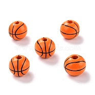 Natural Wood Beads, Dyed, Round, Basketball Pattern, 15.5x14.5mm, Hole: 3.2mm(WOOD-K006-A04)