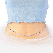 Summer Jewelry Waist Beads, Body Chain, Faceted Glass Beaded Belly Chain, Bikini Jewelry for Woman Girl, Blue, 31-1/2 inch(80cm), Beads: 3x2.5mm(NJEW-C00018-01)