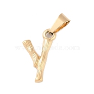 304 Stainless Steel Pendants, Bamboo Style, Letter, Golden Color, Letter.Y, 19x10x3mm, Hole: 3x7mm(STAS-F235-01G-Y)