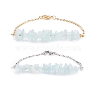 2Pcs 2 Color Natural Aquamarine Chip Beaded Link Bracelets Set with 304 Stainless Steel Cable Chains, Gemstone Jewelry for Women, 7-1/2 inch(19cm)(BJEW-JB07914-07)