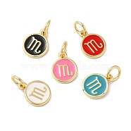 Real 18K Gold Plated Brass Enamel Charms, with Jump Ring, Long-Lasting Plated, Lead Free & Cadmium Free, Flat Round with Scorpio Charms, Mixed Color, 10x8x1mm, Hole: 4mm(KK-L216-001G-F)