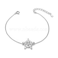 SHEGRACE Chic Platinum Plated 925 Sterling Silver Bracelets, Christmas, Snowflake with AAA Cubic Zirconia, Silver, 6-3/4 inch(17cm)(JB228A)