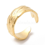 304 Stainless Steel Leaf Open Cuff Ring for Women, Real 14K Gold Plated, US Size 7 1/4(17.5mm)(RJEW-I098-07G)