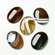 Natural Striped Agate/Banded Agate Cabochons, Flat Back, Oval, Dyed, Saddle Brown, 40x30x7mm(G-F296-02-30x40mm)