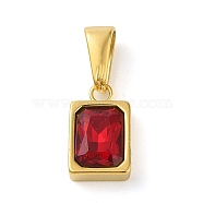 304 Stainless Steel Pendants Cubic Zirconia, Square, Dark Red, 13x8x4mm, Hole: 7.5x3mm(STAS-R229-30A-G)