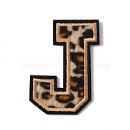 Polyester Computerized Embroidery Cloth Iron On Sequins Patches, Leopard Print Pattern Stick On Patch, Costume Accessories, Appliques, Letter.J, 61x43x1.5mm(PATC-SZC0001-01J)