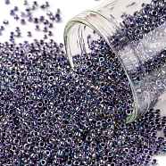 TOHO Round Seed Beads, Japanese Seed Beads, (774) Dark Purple Lined Crystal Rainbow, 15/0, 1.5mm, Hole: 0.7mm, about 3000pcs/10g(X-SEED-TR15-0774)