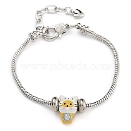 Brass European Bracelets, with Enamel Charm, Cat, Gold, 7-1/8 inch(18.2cm)(BJEW-K261-15P-02)