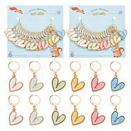 Heart Alloy & Acrylic Pendant Stitch Markers, Crochet Leverback Hoop Charms, Locking Stitch Marker with Wine Glass Charm Ring, Mixed Color, 3.4cm, 6 colors, 3pcs/color, 18pcs/set, 2 sets/box(HJEW-AB00308)